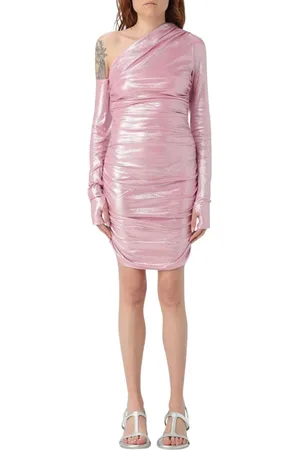 Andamane Femme, Robes, Rose, Taille: 38 FR Robe Mini Rose à Une Épaule Métallique
