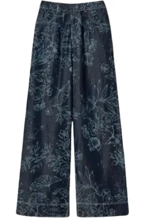 Twin-Set Femme, Pantalons, Bleu, Taille: 36 FR Pantalon large fleuri