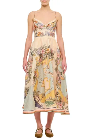 ZIMMERMANN Femme, Robes, Multicolore, Taille: 38 FR Robe Midi en Lin à Imprimé Floral