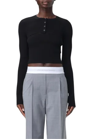 Alexander Wang Femme, Pulls, Noir, Taille: 36 FR Haut Court en Tricot Côtelé Noir