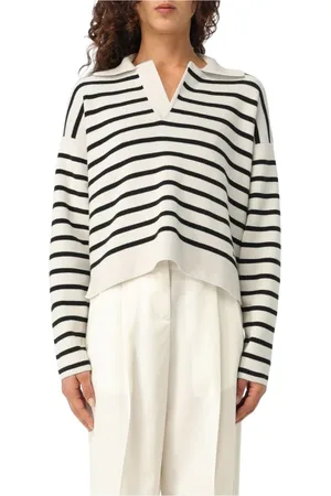 Ami Femme, Pulls, Gris, Taille: 42 FR Pull Henley à rayures en laine grise
