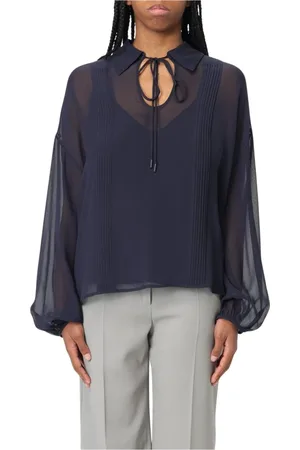 Max Mara Femme, Blouses et Chemises, Bleu, Taille: 36 FR Élégante Blouse en Soie Col V
