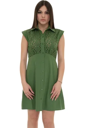 Liu Jo Femme, Robes, Vert, Taille: 40 FR Robe Chemise en Dentelle Boutonnée
