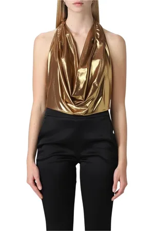 GENNY Femme, Tops, Jaune, Taille: 42 FR Haut Halter Sans Manches Élégant Chic en Or