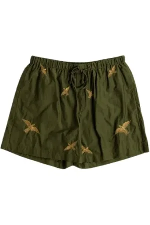 Baziszt Homme, Maillots de bain, Vert, Taille: L Shorts Khaki Brodés Oiseaux
