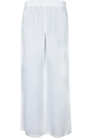 120% Lino Femme, Pantalons, Blanc, Taille: 42 FR Pantalon large en lin blanc