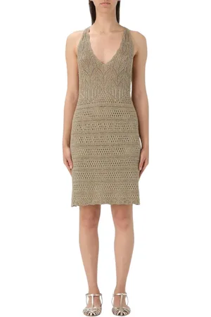 Twin-Set Femme, Robes, Jaune, Taille: 40 FR Robe Dorée Col en V