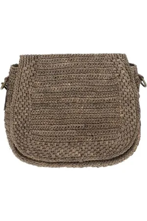 IBELIV Femme, Sacs, Brun, Taille: ONE Size Élégant Sac Bandoulière en Rafia avec Bandoulière en Cuir et Fermeture à Rabat Avant
