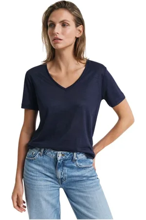 GANT Femme, Tops, Bleu, Taille: 38 FR T-shirt col V en lin Even