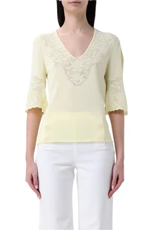 Twin-Set Femme, Blouses et Chemises, Jaune, Taille: 38 FR Haut Élégant avec Détail en Dentelle