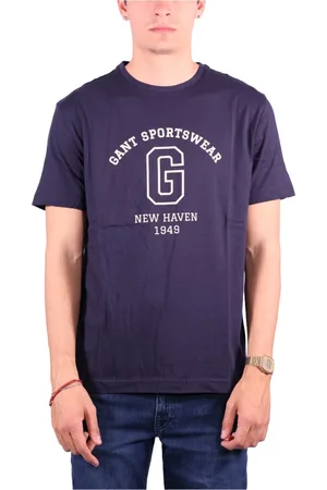 GANT Homme, Tops, Bleu, Taille: L T-shirt en coton avec graphique brodée