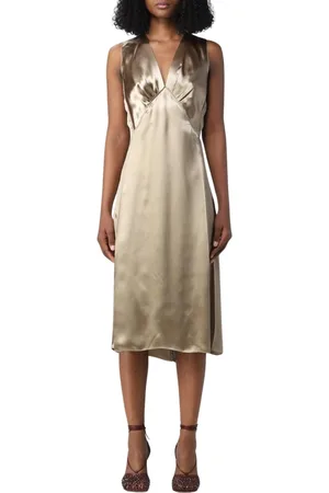 Bottega Veneta Femme, Robes, Jaune, Taille: 38 FR Robe Midi en Soie Dorée