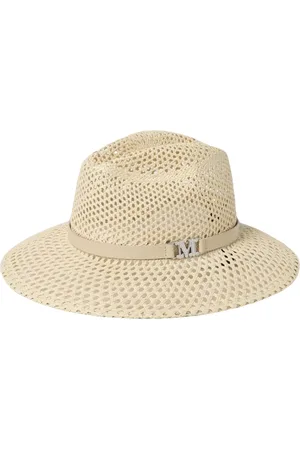 Max Mara Femme, Accessoires, , Taille: 58 CM Élégant Chapeau Fedora Ivoire avec Bande en Cuir