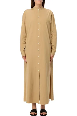 Jil Sander Femme, Robes, Brun, Taille: 38 FR Robe Chemise Marron Maxi Coupe Décontractée