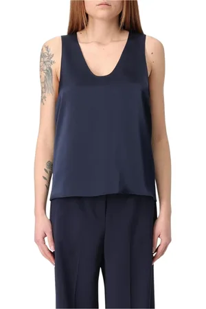 Patrizia Pepe Femme, Tops, Bleu, Taille: 38 FR Haut en satin argent col en V