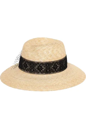Borsalino Femme, Accessoires, , Taille: S Élégant Chapeau de Paille avec Bande en Dentelle