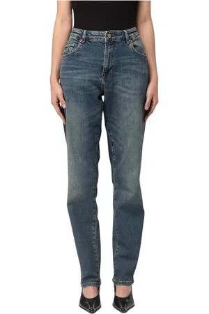 VERSACE Femme, Jeans, Bleu, Taille: W26 Jean Denim Bleu avec Logo Brodé