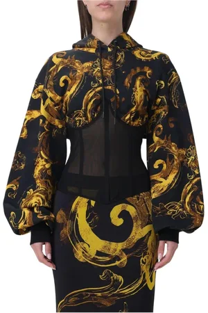 VERSACE Femme, Sweatshirts et sweats à capuche, Noir, Taille: 38 FR Mini Robe à Imprimé Baroque avec Corset