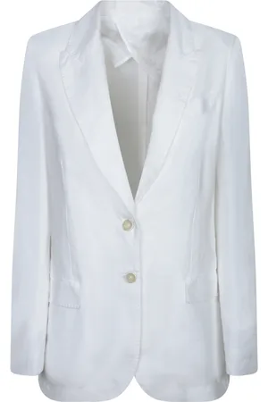 120% Lino Femme, Vestes, Blanc, Taille: 42 FR Veste en lin blanc, Coupe élégante