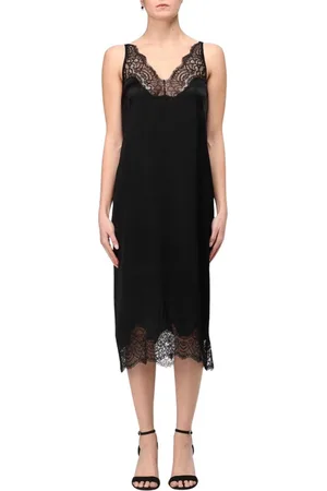 Twin-Set Femme, Robes, Noir, Taille: 42 FR Robe en soie noire avec dentelle