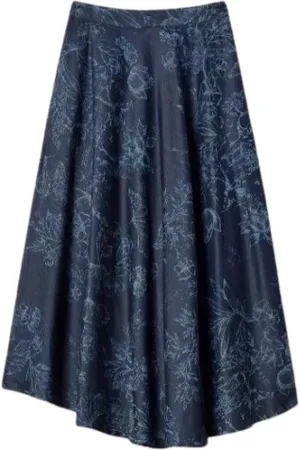 Twin-Set Femme, Jupes, Bleu, Taille: 40 FR Jupe longue en denim floral