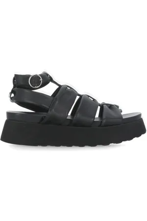 Cult Femme, Chaussures, Noir, Taille: 39 EU Sandales noires en cuir avec bride de cheville