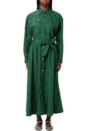Liu Jo Femme, Robes, Vert, Taille: 42 FR Robe Midi Verte à Volants avec Ceinture