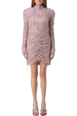 ROTATE Femme, Robes, Rose, Taille: 38 FR Robe Mini Rose à Paillettes avec Franges Ruched