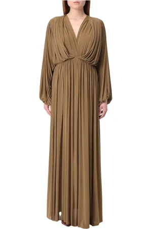 Serafini Femme, Robes, Brun, Taille: 38 FR Robe Maxi Marron à Col en V