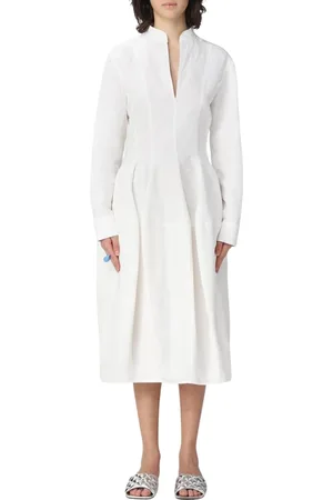 Bottega Veneta Femme, Robes, Blanc, Taille: 38 FR Robe Midi en Lin Blanc