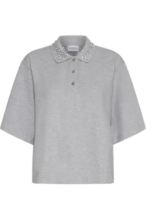 MARELLA Femme, Tops, Gris, Taille: 38 FR Polo gris avec ornements en cristal