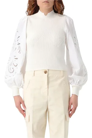 Twin-Set Femme, Pulls, Blanc, Taille: 40 FR Haut Blanc avec Manches Découpées au Laser