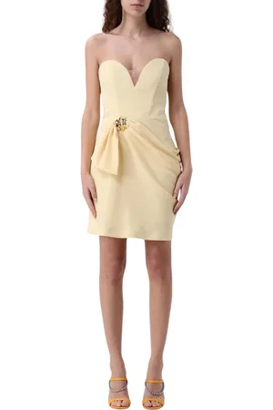 Elisabetta Franchi Femme, Robes, Jaune, Taille: 38 FR Robe Mini Noire Drapée Sans Bretelles
