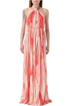 Elisabetta Franchi Femme, Robes, Rose, Taille: 36 FR Robe Maxi en Soie avec Col Halter