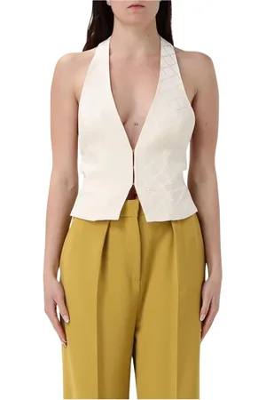 Elisabetta Franchi Femme, Vestes, Jaune, Taille: 42 FR Gilet ajusté avec détails premium