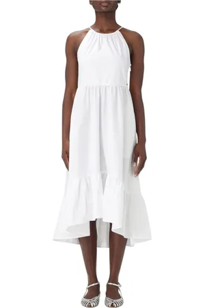 Armani Exchange Femme, Robes, Blanc, Taille: 34 FR Robe Midi Élégante avec Jupe Évasée