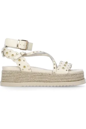 Cult Femme, Chaussures, , Taille: 37 EU Sandales en Cuir Ivoire avec Bride de Cheville