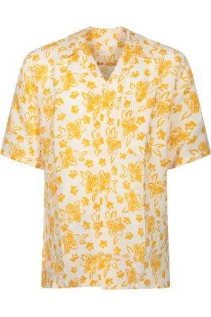 120% Lino Homme, Chemises, Jaune, Taille: M Chemise en lin avec motif floral jaune