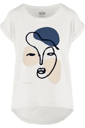 Bomboogie Femme, Tops, Blanc, Taille: 36 FR T-shirt bleu brodé femme