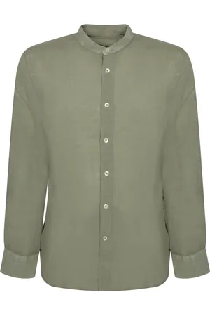 120% Lino Homme, Chemises, Vert, Taille: L Chemise col mao en lin