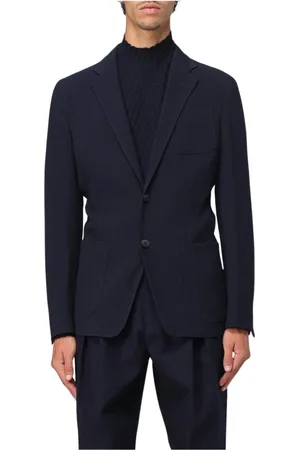 Giorgio Armani Homme, Costumes, Bleu, Taille: L Blazer Bleu en Tricot avec Poches