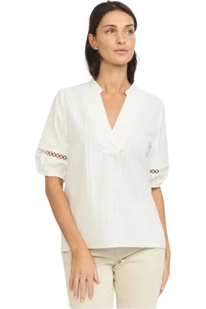 2-Biz Femme, Blouses et Chemises, Blanc, Taille: 46 FR Chemisier Féminin avec Détails Brodés