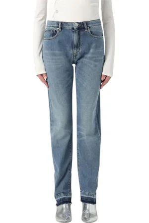 Pinko Femme, Jeans, Bleu, Taille: W29 Jean droit avec ourlets effilochés