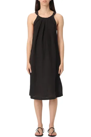 120% Lino Femme, Robes, Noir, Taille: 36 FR Robe Midi en Lin Noir