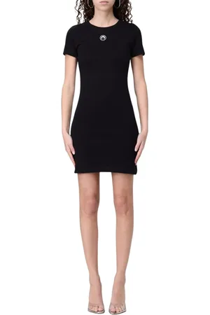 Marine Serre Femme, Robes, Noir, Taille: 36 FR Robe Noire en Tricot Côtelé avec Détail Logo
