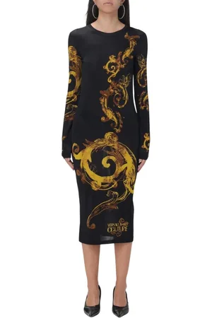 VERSACE Femme, Robes, Noir, Taille: 36 FR Robe Midi à Imprimé Baroque