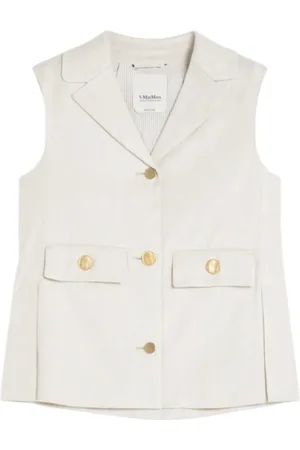 Max Mara Femme, Vestes, , Taille: 40 FR Gilet sans manches en mélange de lin avec boutons dorés