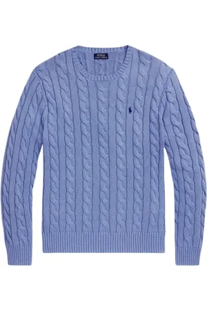 Ralph Lauren Homme, Pulls, Bleu, Taille: L Pull EN Coton À Torsades Avec COL Rond - Bleu Moyen