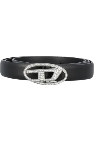Diesel Femme, Accessoires, Noir, Taille: 80 CM Ceinture en Cuir avec Boucle en Cristal Femme