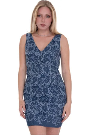 Guess Femme, Robes, Bleu, Taille: 38 FR Robe Sans Manches en Dentelle